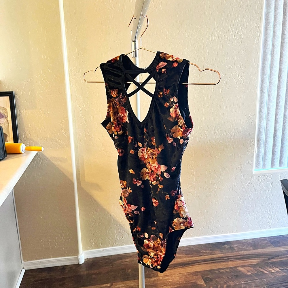 Floral black leotard